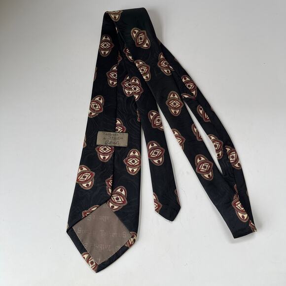 Robert Talbott Studio Silk Tie Hand Sewn Black Red Cream Geometric Rutland's - Picture 5 of 11